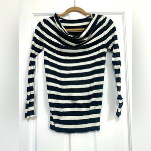 Gray and white striped lightweight sweater